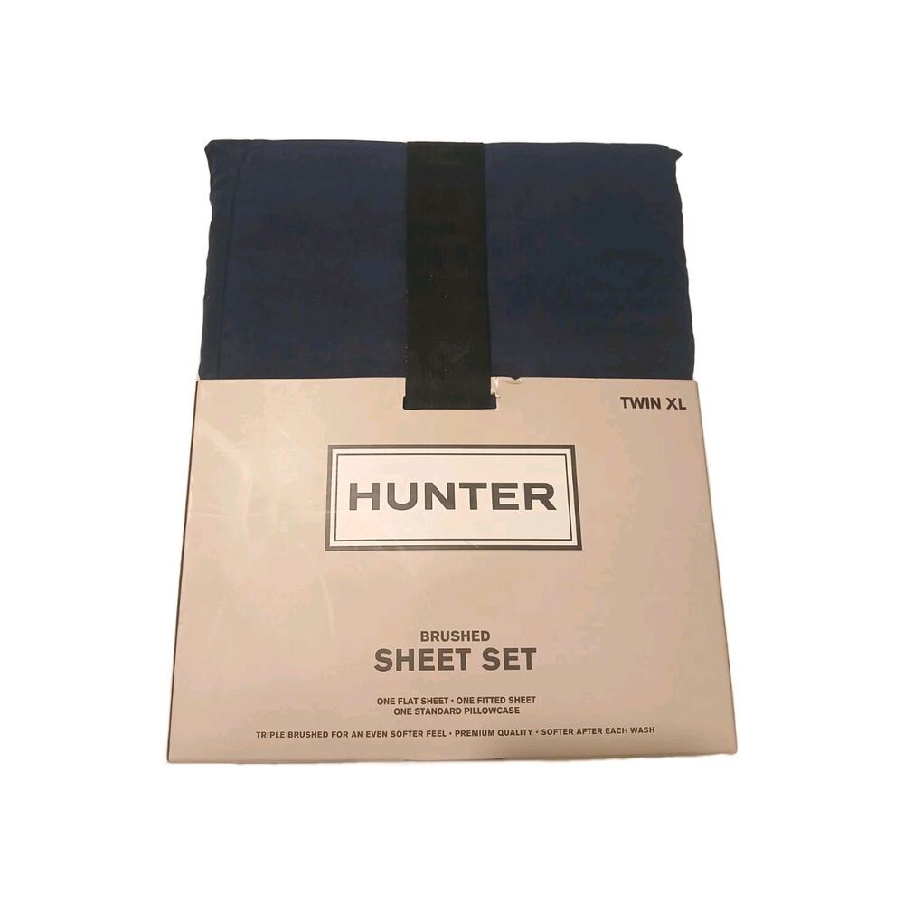 3-Piece Hunter Brushed Extra Long Okeo Tex Sheet Set - Navy Blue, Twin XL